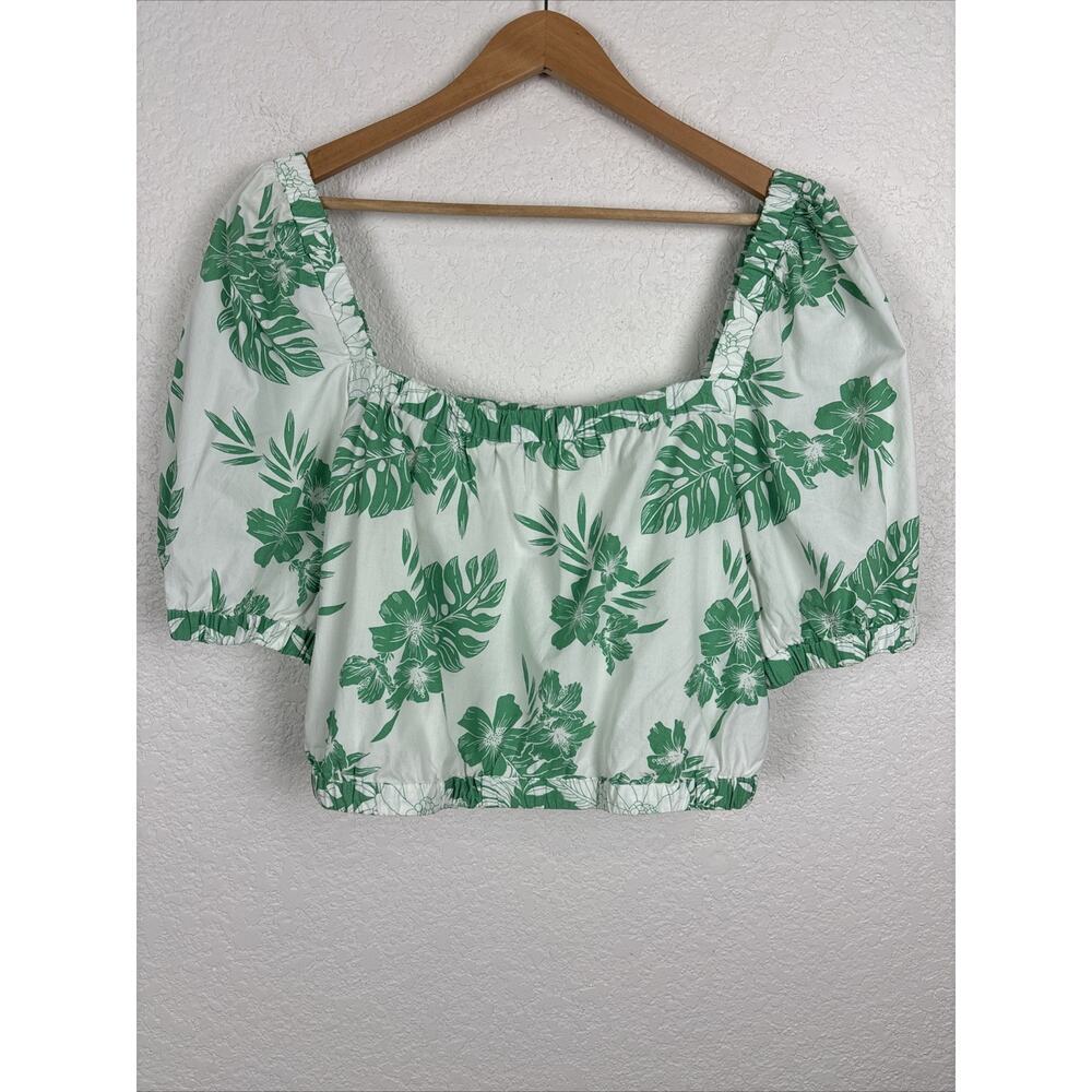 NEW American Eagle‎ Womens Top Sz White Green Palm Leaf Beach Tropical Vacation